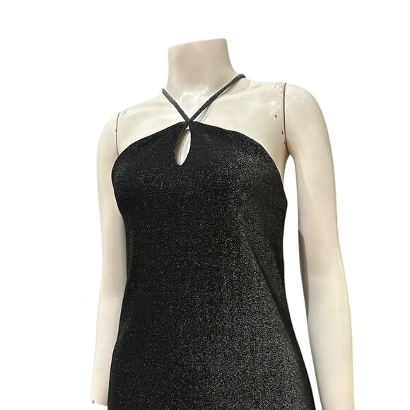 Vintage Y2K Black Metallic Halter Mini Dress Keyhole Cutout / Women’s S/M - - Picture 2 of 4